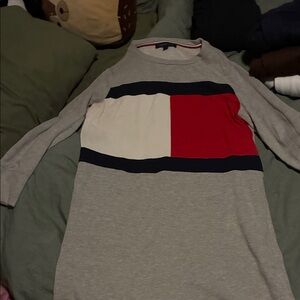 Tommy Hilfiger Gray Dress with Red, White, and Blue Logo